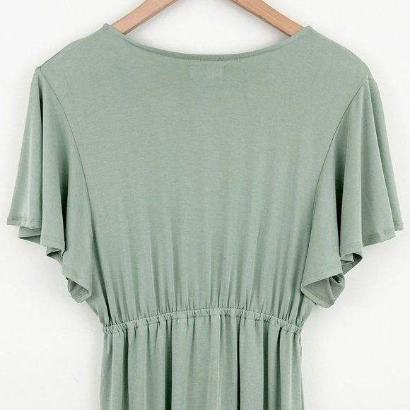 🌺SOLD🌺 L*Space | Lana Flowy Short Sleeve V-Neck Cover Up Mini Dress Olive - Picture 8 of 9